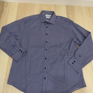 Twillory Shirt Men 18 34/35 Blue White Non Iron Safe Cotton Tailored Fit